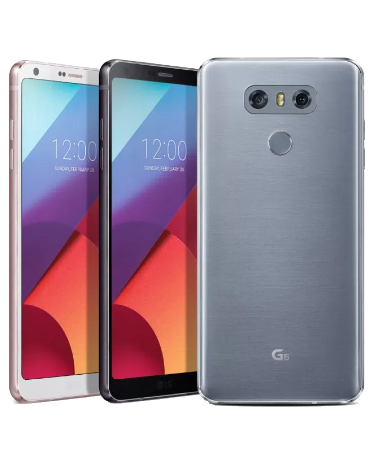 Trois différentes vues d'un téléphone LG