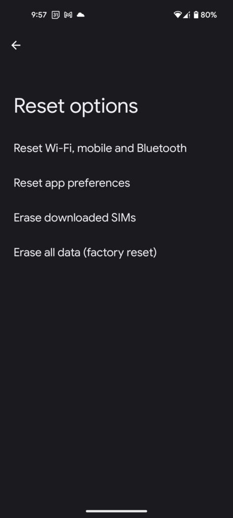 Android Reset Phone Screen