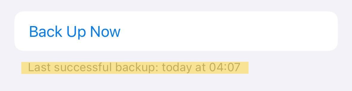 Backup now screen on iPhone