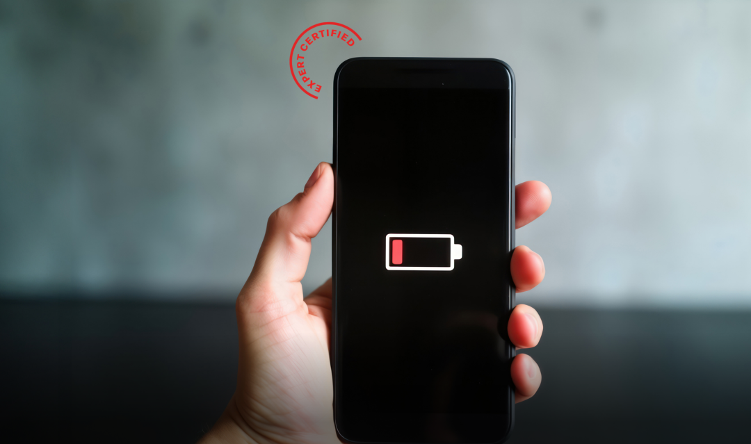Person holding a phone with the battery running out