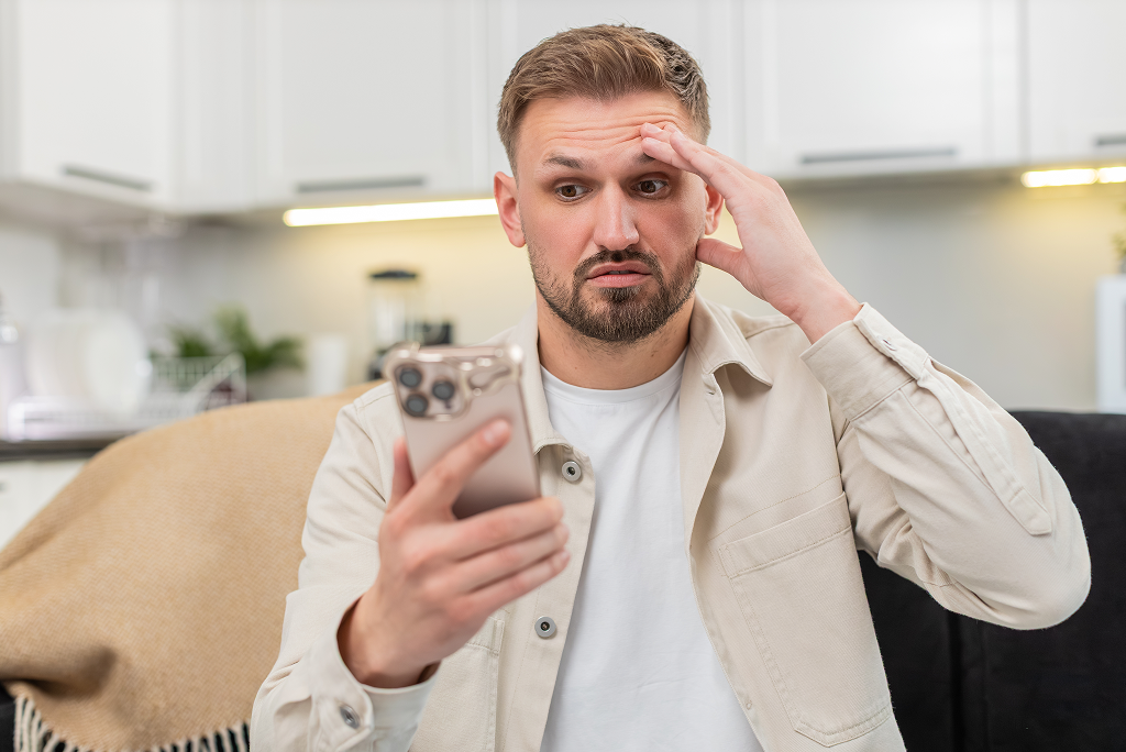 Man frustrated while using his phone
